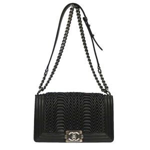 Chanel Boy Flap 3D Pleated Leather Black Leather Shoulder Bag Bag